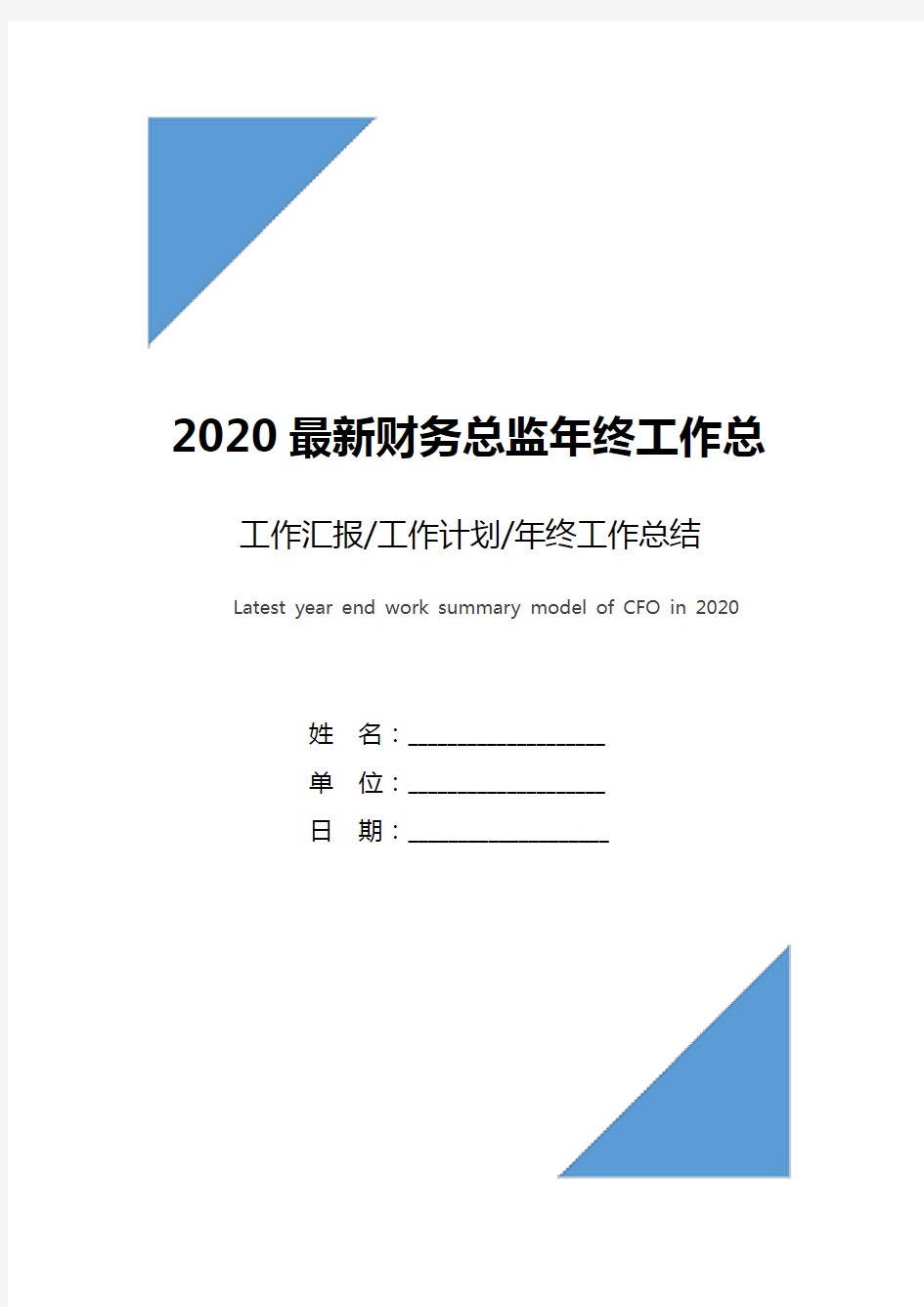 2020最新财务总监年终工作总结范文