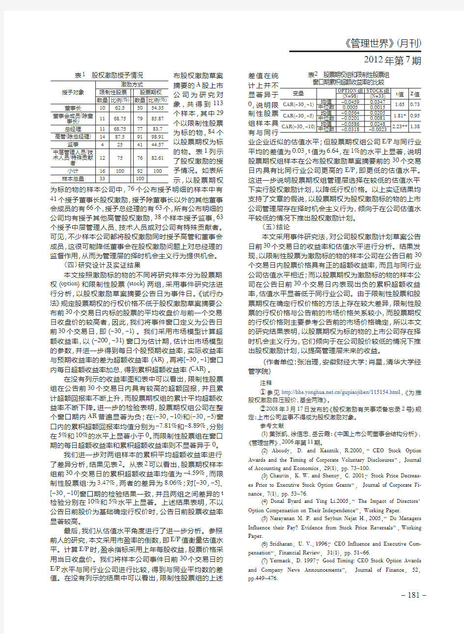 iData_我国上市公司股权激励计划择时问题研究_张治理