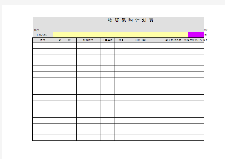 物 资 采 购 计 划 表