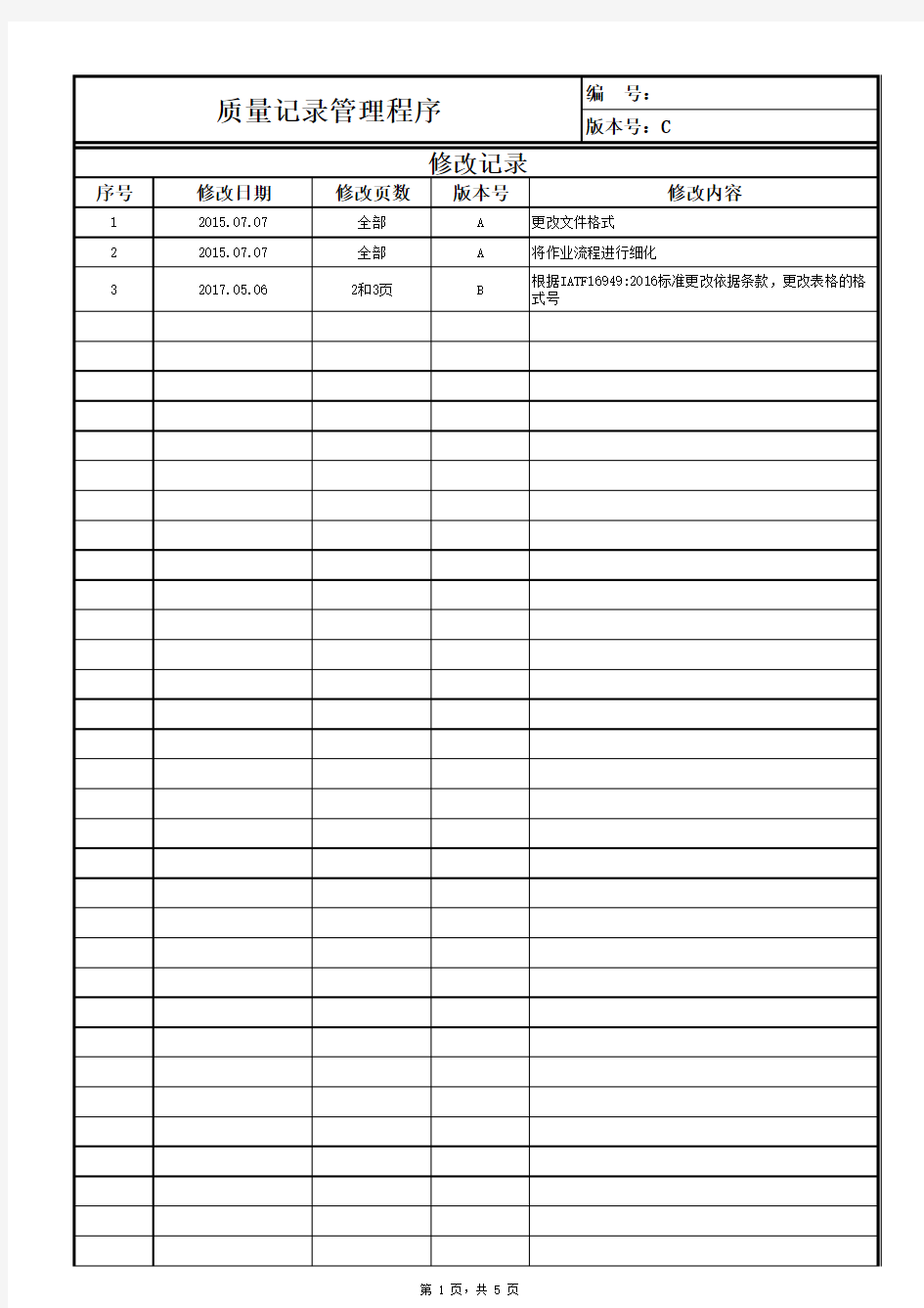 IATF16949质量记录管理程序