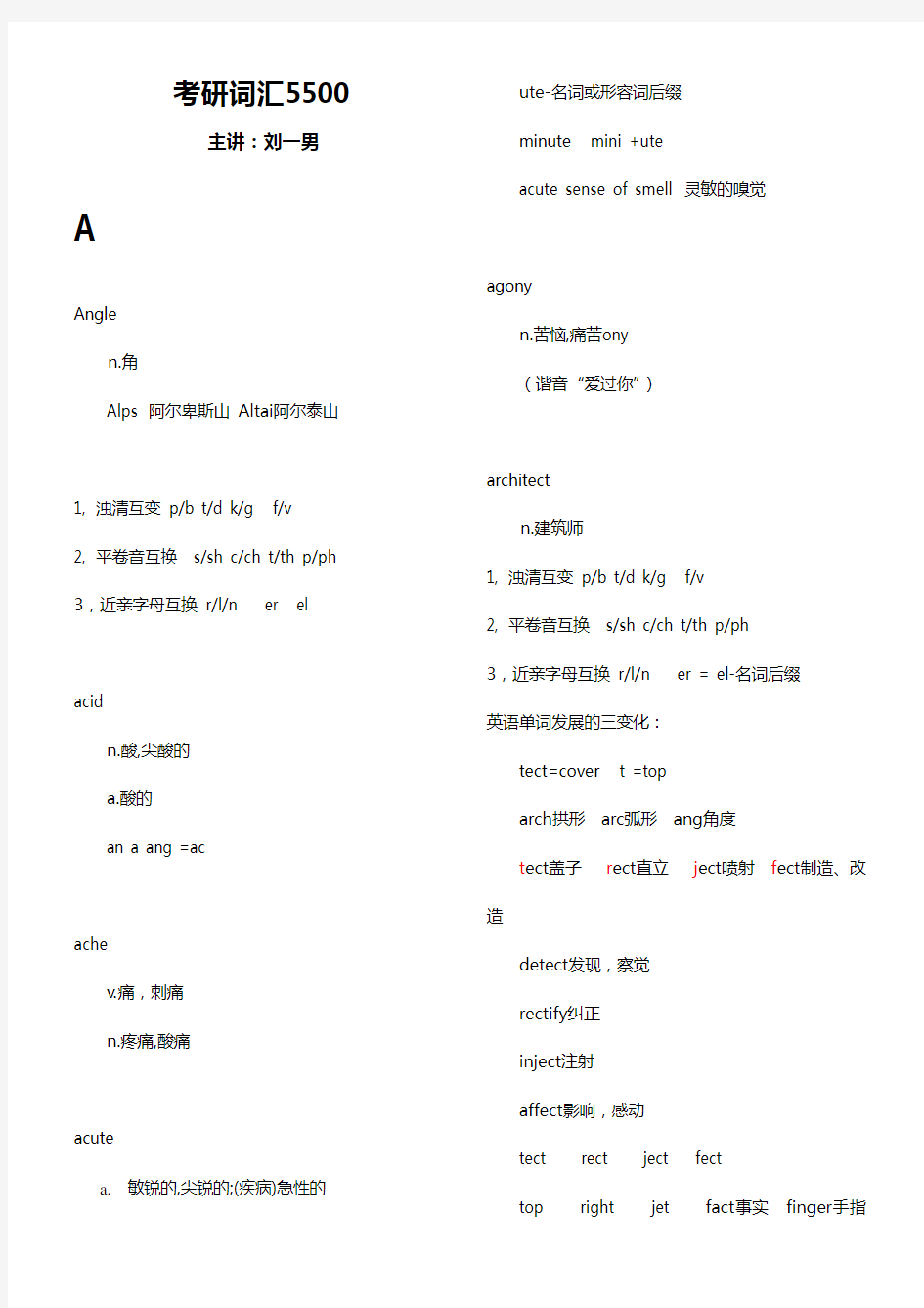 刘一男考研词汇知识整合5500电子版教学材料