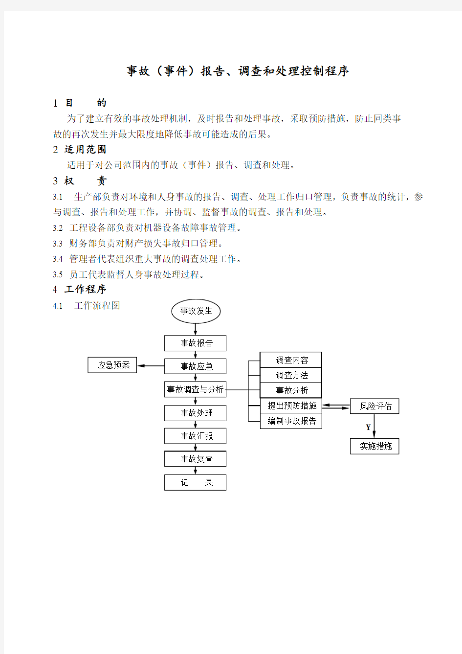 某公司事故(事件)报告、调查和处理控制程序