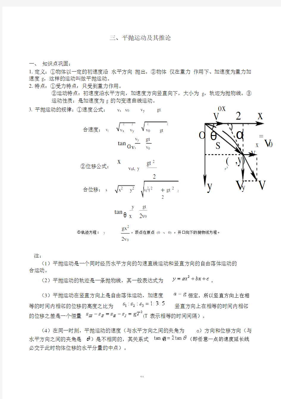 平抛运动知识点总结及解题方法归类总结.doc