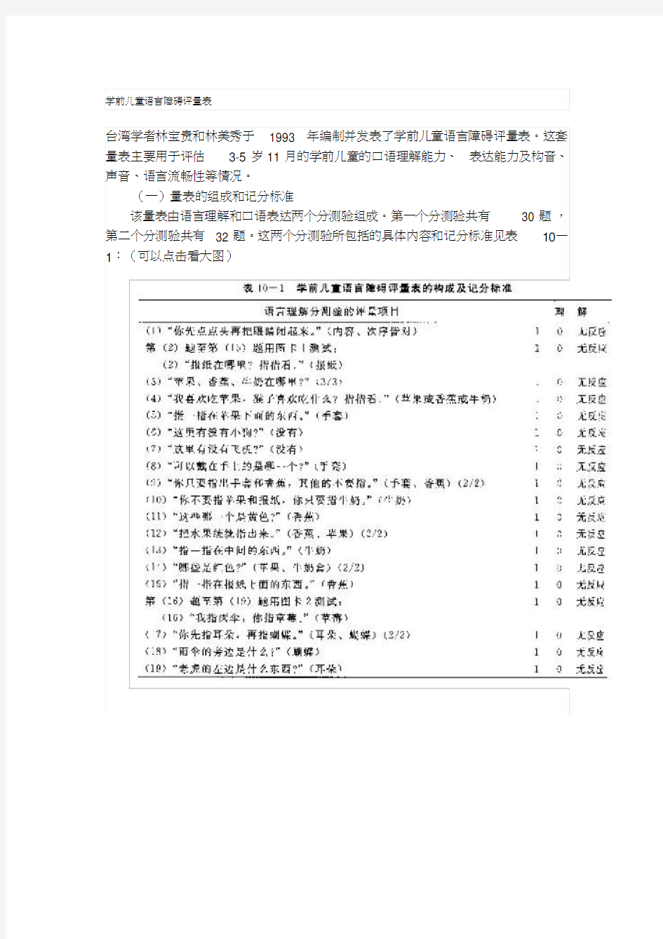 学前儿童语言障碍评量表