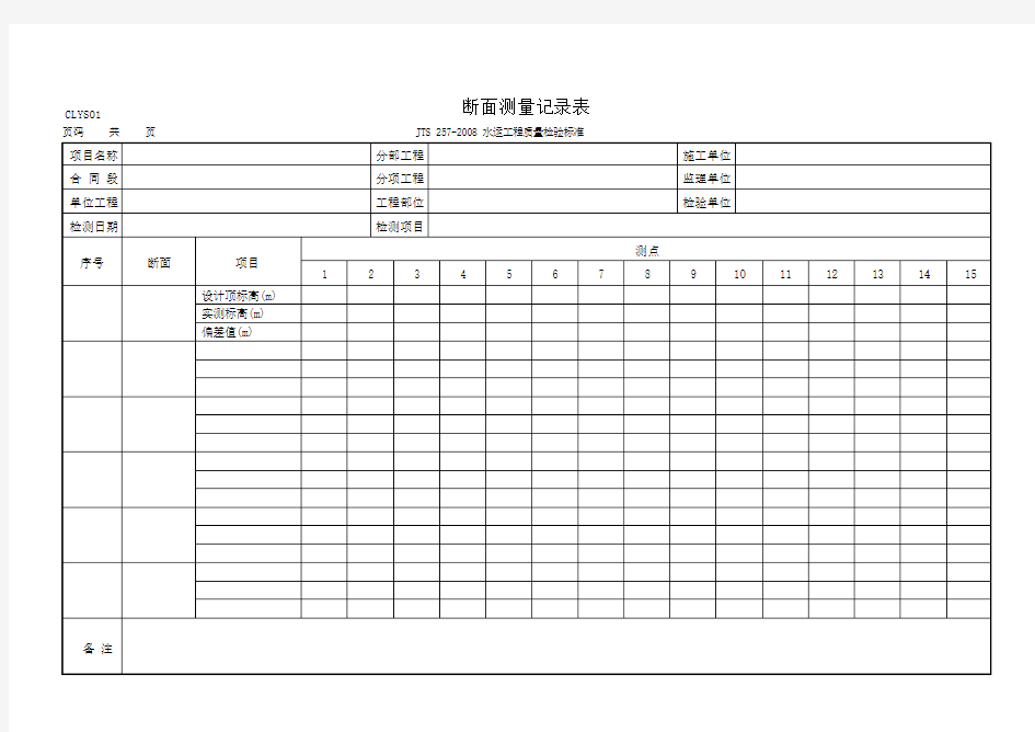 断面测量记录表