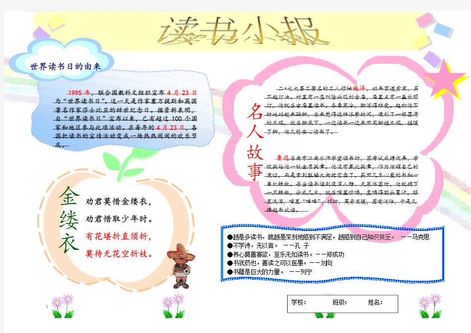 二年级小学生手抄报模板_读书小报电子版(最新)