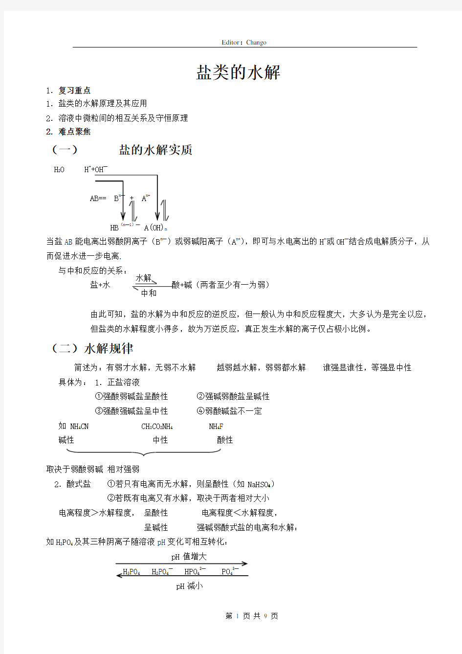 化学：盐类的水解知识点总结