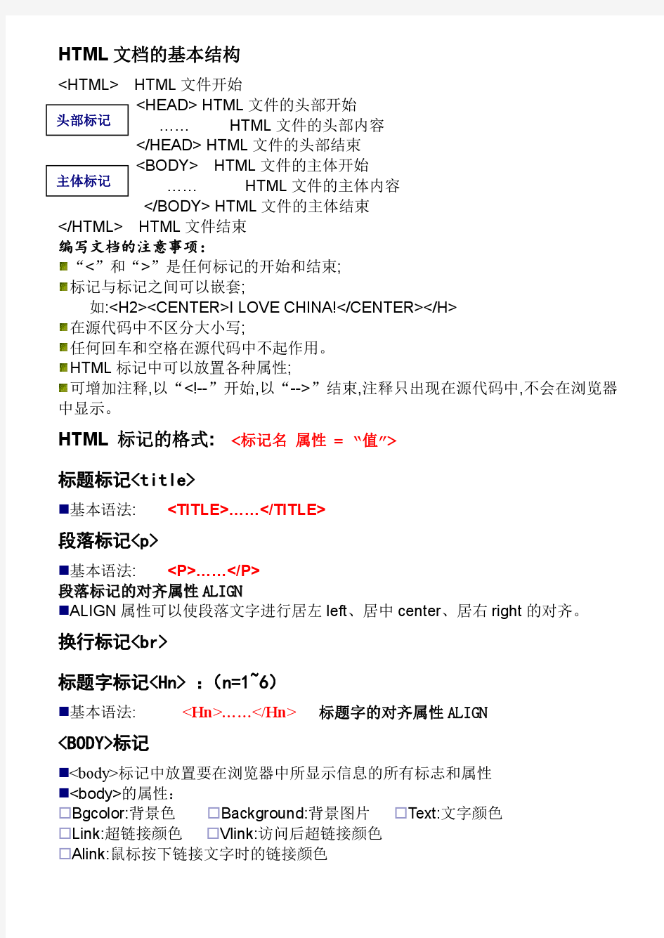 HTML文档的基本语法结构