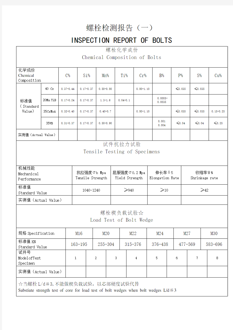 高强度螺栓物理化学性能检测报告