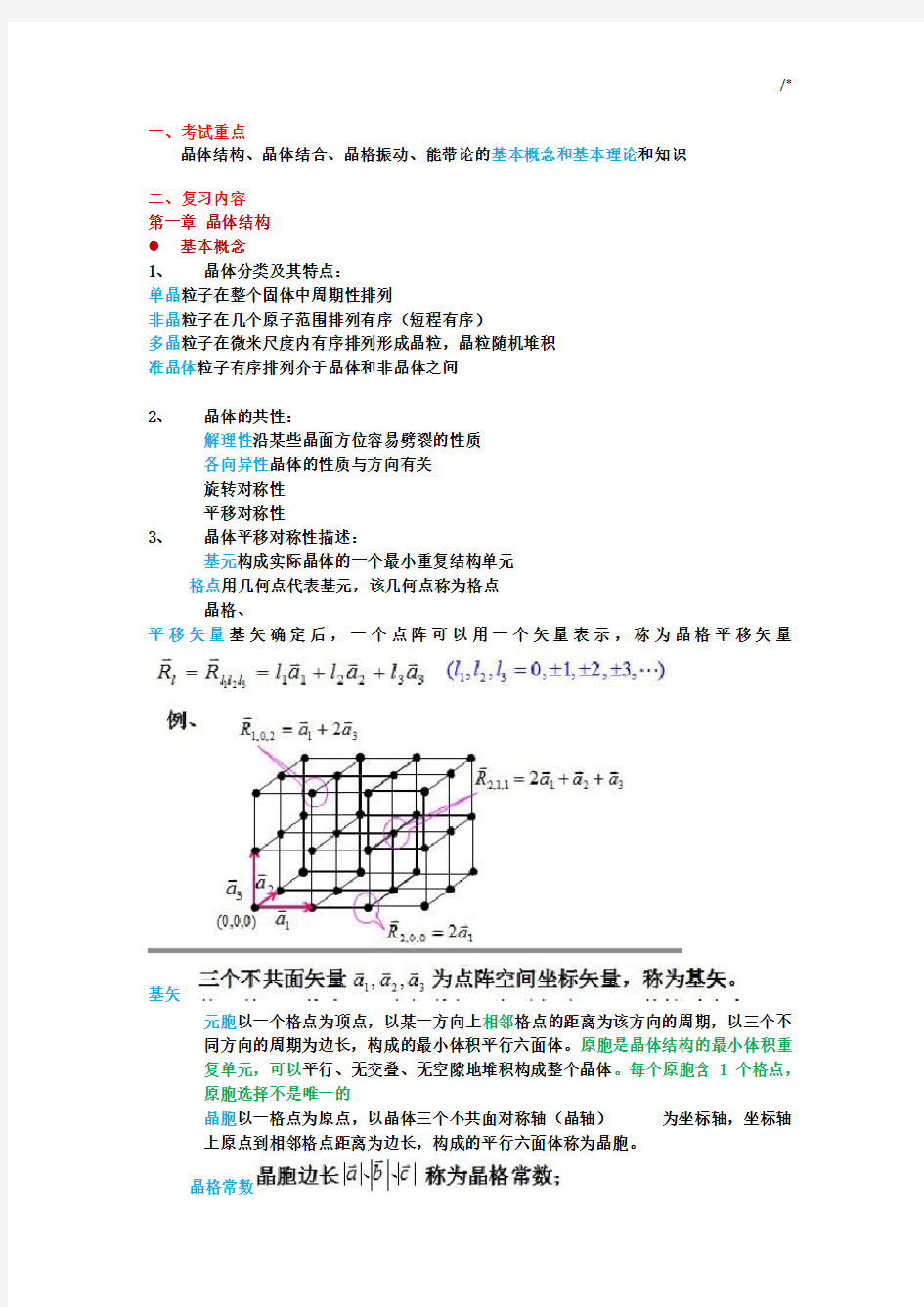 固体物理学习知识重点情况总结