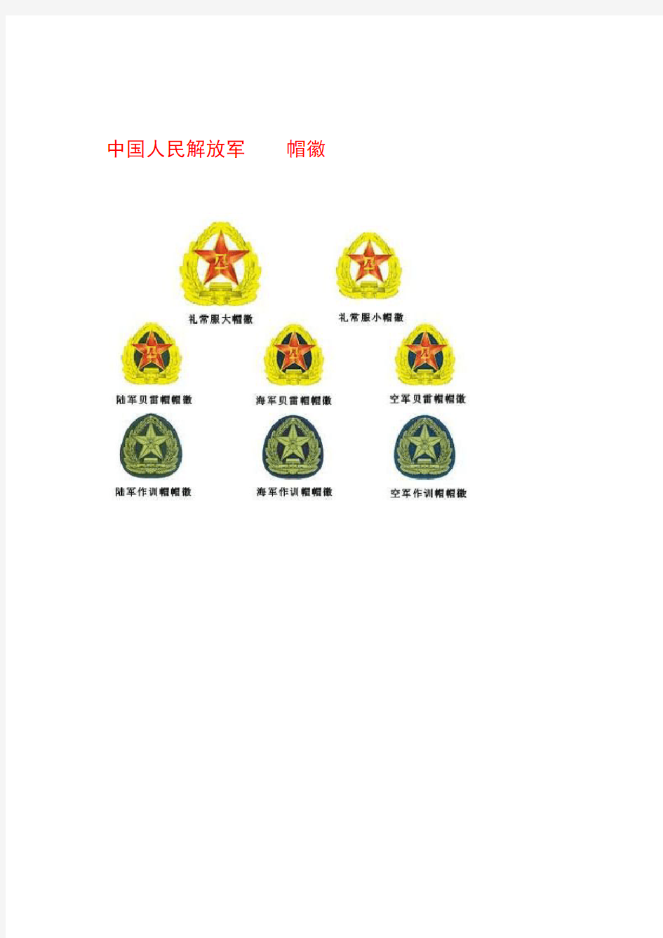 中国军队的军衔等级和肩章标志