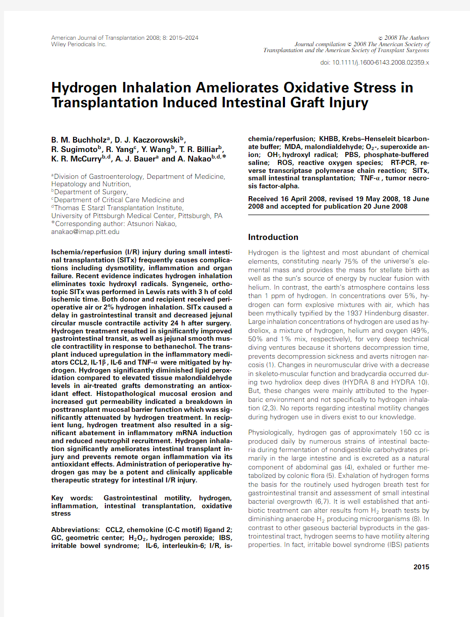 Hydrogen Inhalation Ameliorates Oxidative Stress in