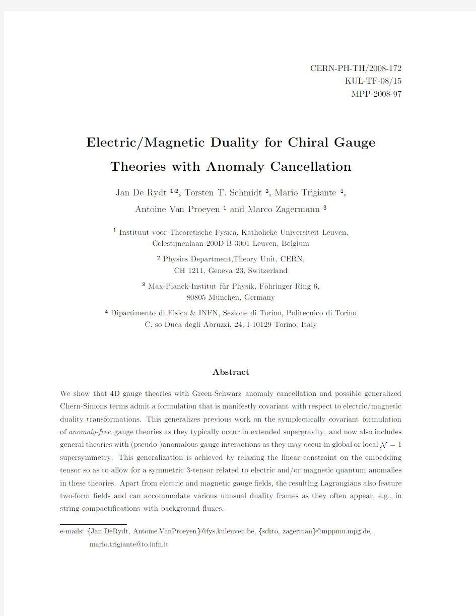 Electricmagnetic duality for chiral gauge theories with anomaly cancellation