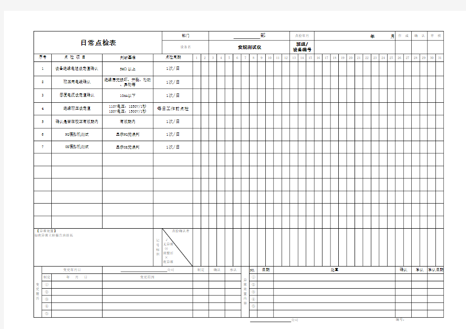日常点检表——安规测试仪