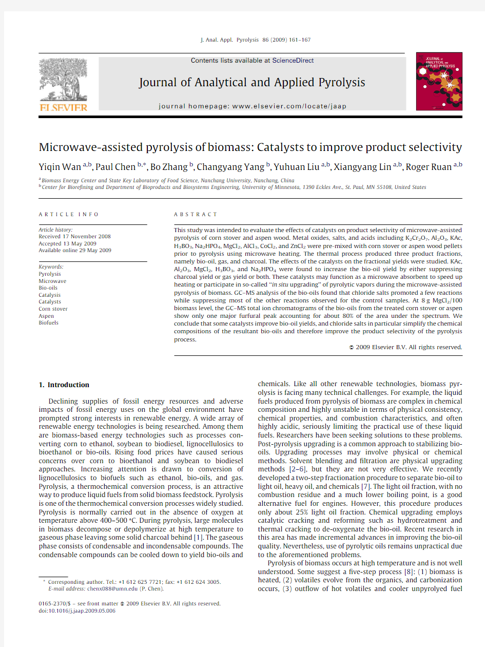 microwave-assisted pyrolysis of biomass catalysts to improve product selectivity