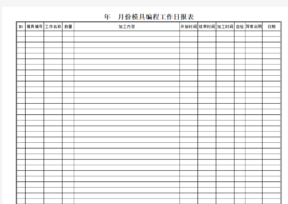 机加工工作日报表