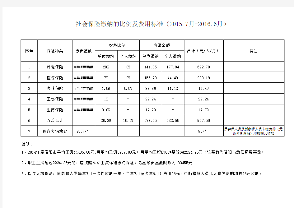 201507-201606社保缴费标准 (洛阳市)