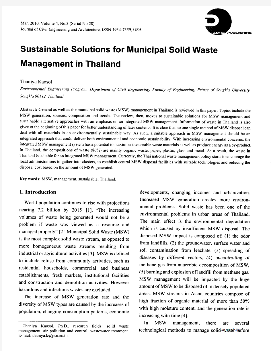 Sustainable Solutions for Municipal Solid Waste Management in Thailand