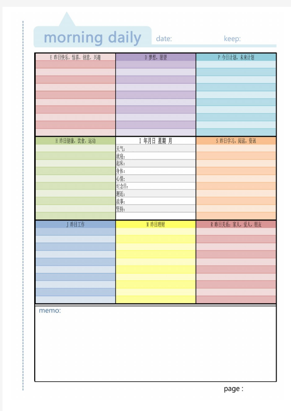 晨间日记模板 (可打印A4)