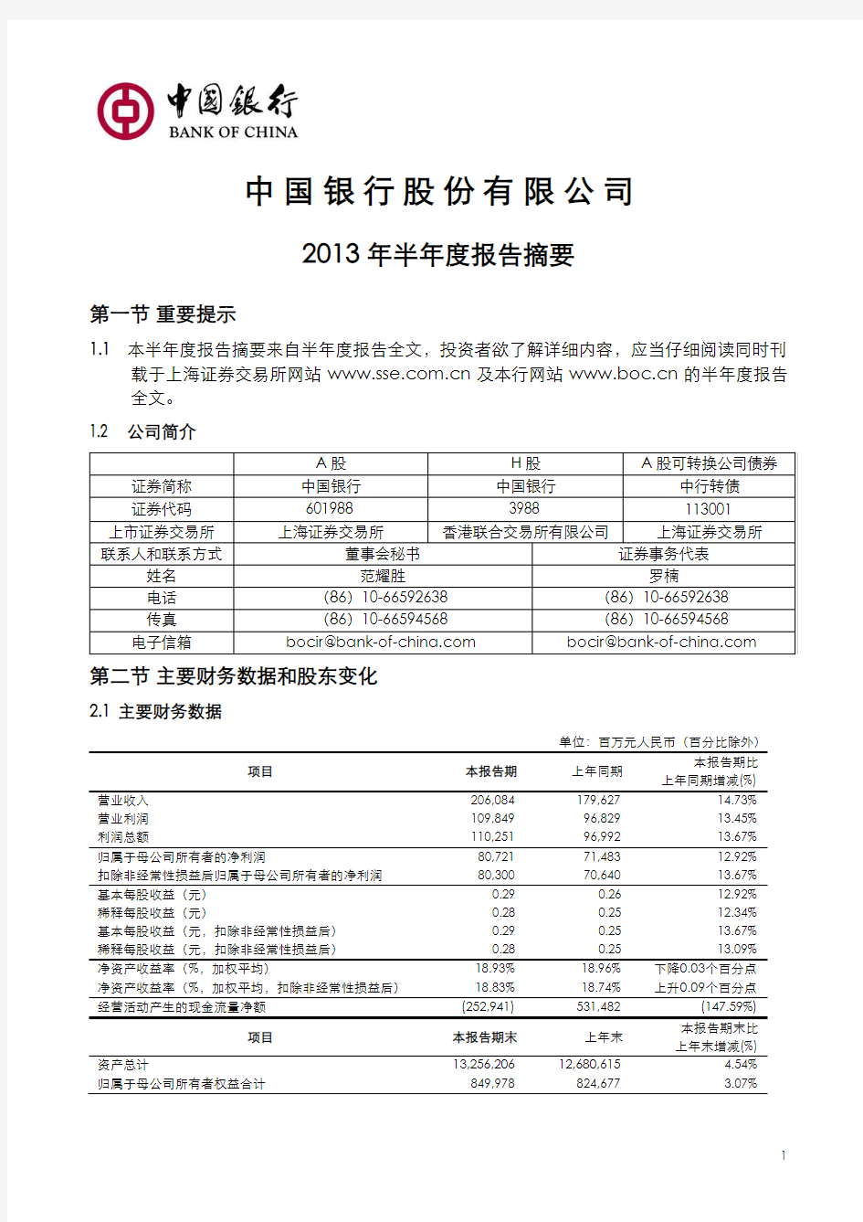 中国银行财务报表