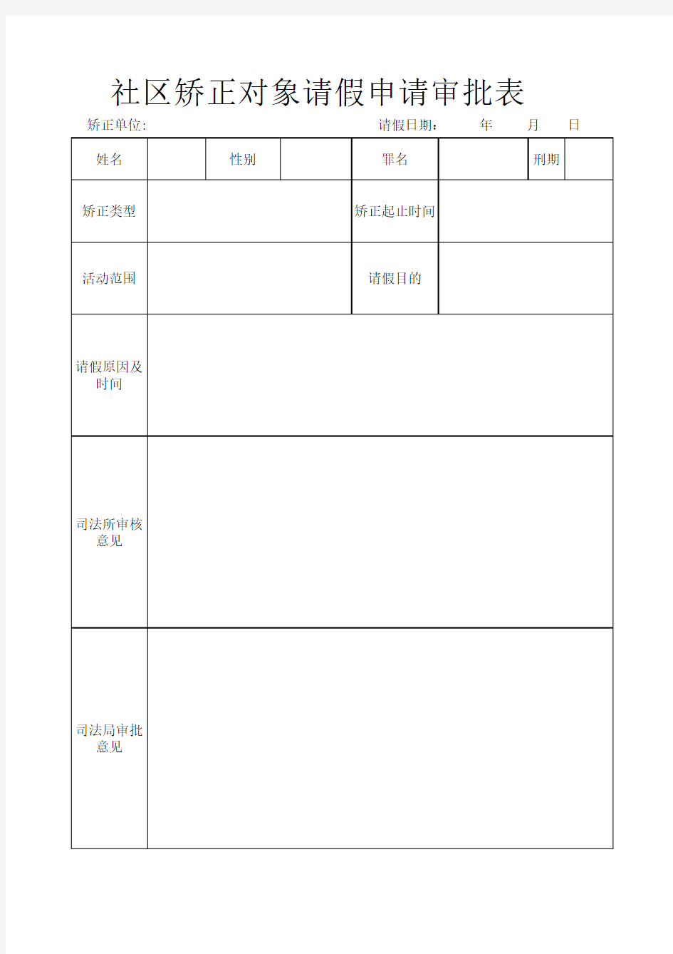 社区矫正人员请假条表