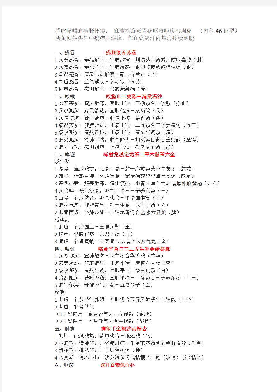 中医内科学 记忆 修改版2012年2月第三版[1]