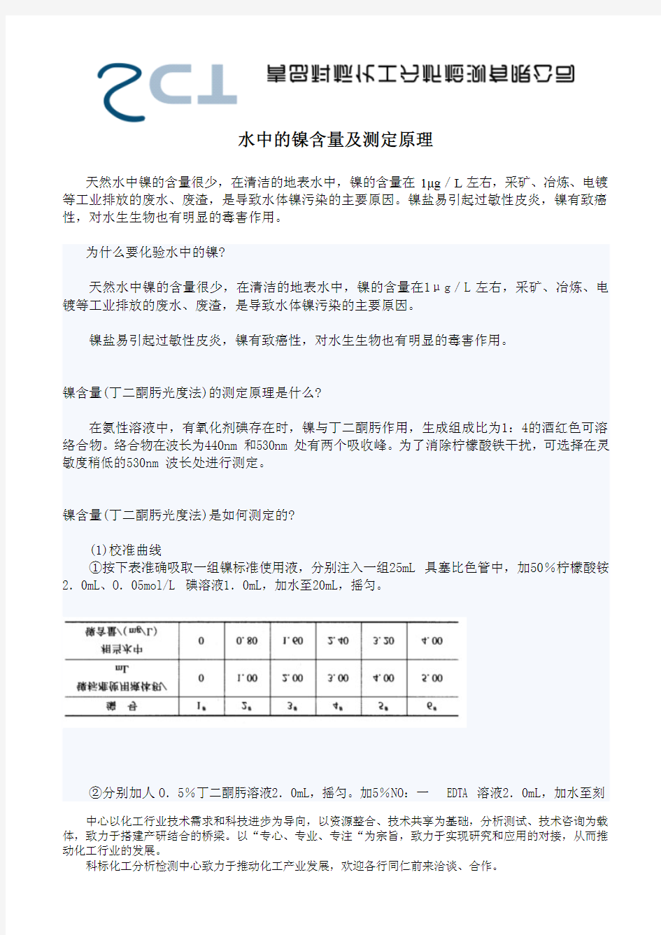 水中的镍含量及测定原理