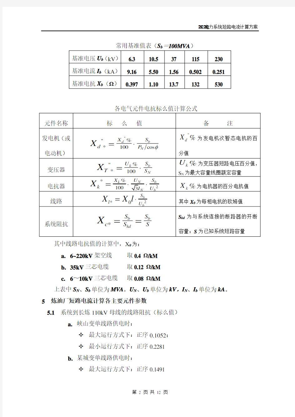 电力系统短路电流计算方案