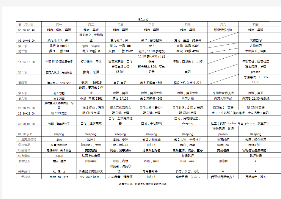 清华学霸马冬晗学习计划表(打印版+空表)资料