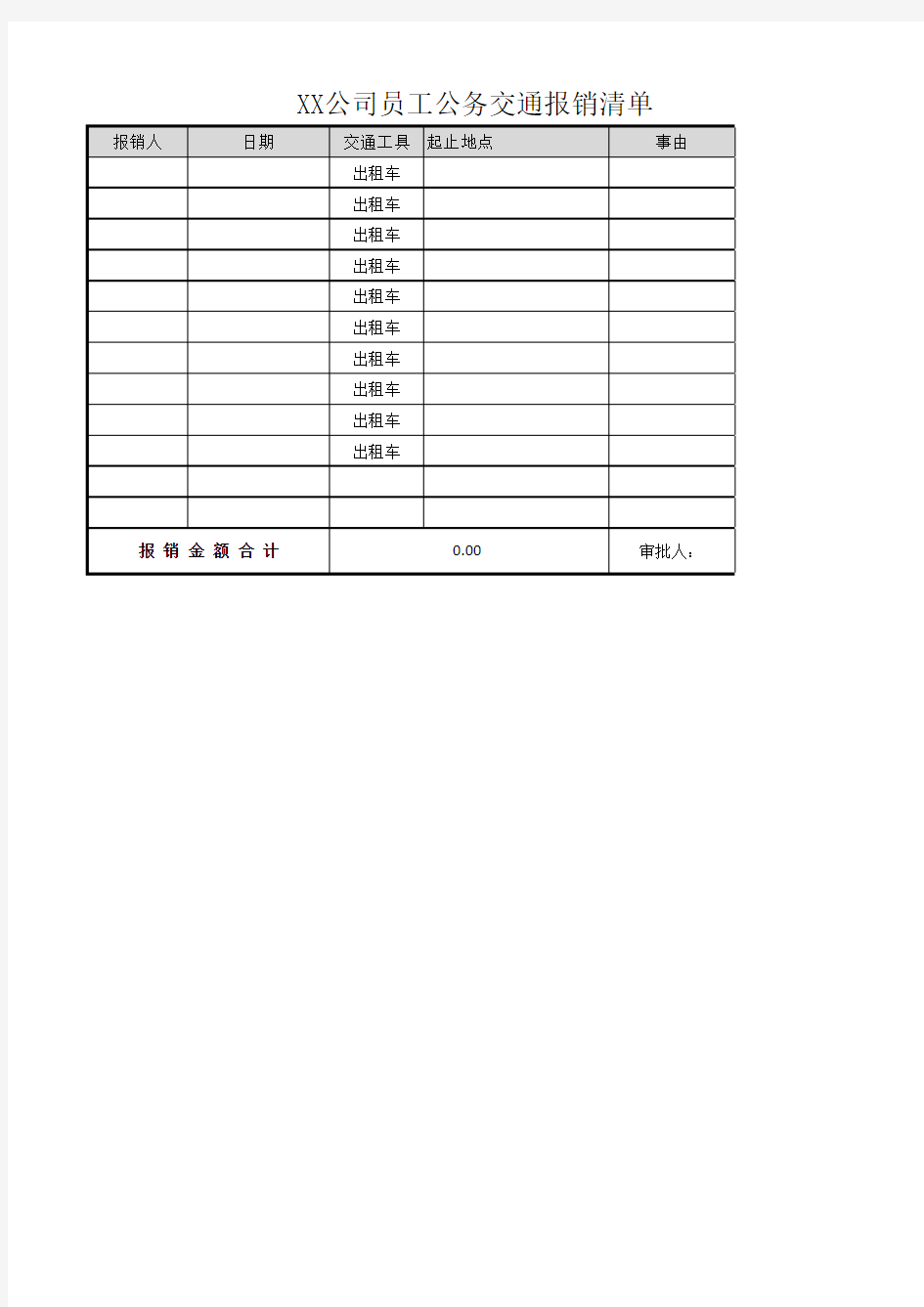 出租车报销清单