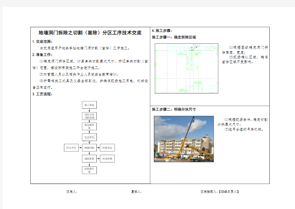 地墙洞门拆除施工技术交底