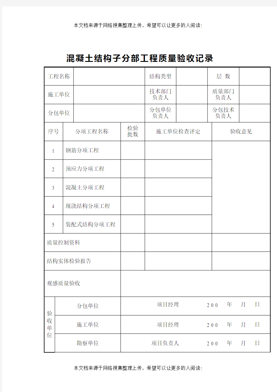 混凝土结构子分部工程质量验收记录(1)