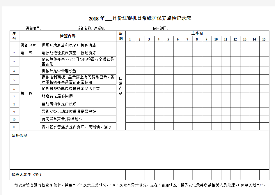 11、【简单版】注塑机日常检查表