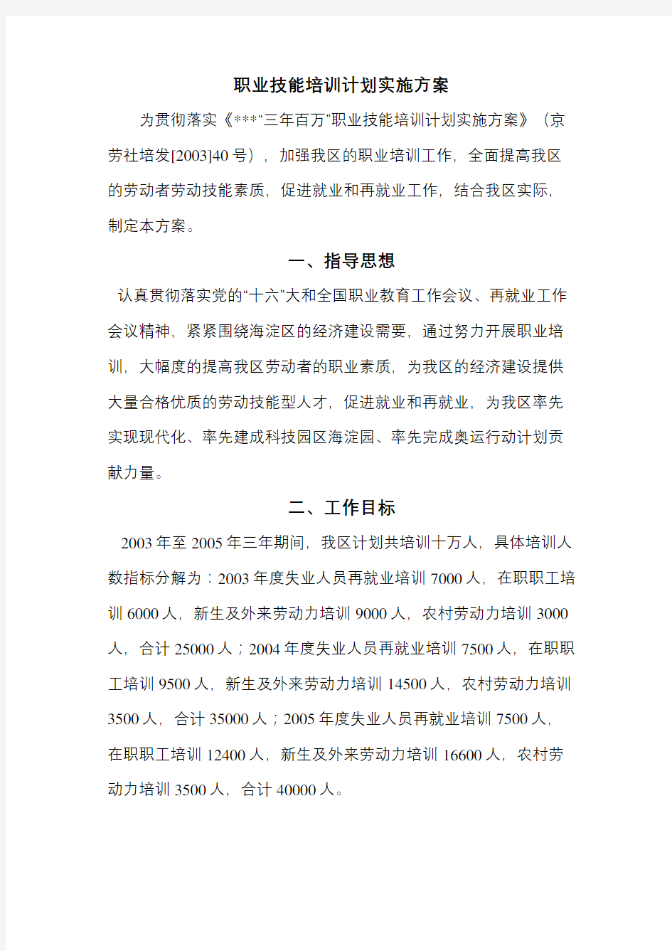 职业技能培训计划实施方案