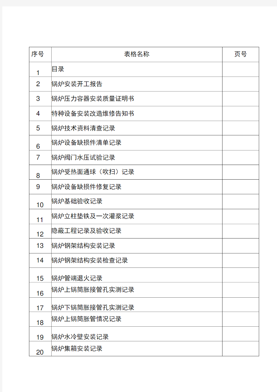 锅炉安装表格(全套)