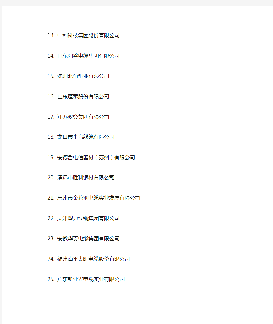 中国电线电缆企业100强排名 (1)