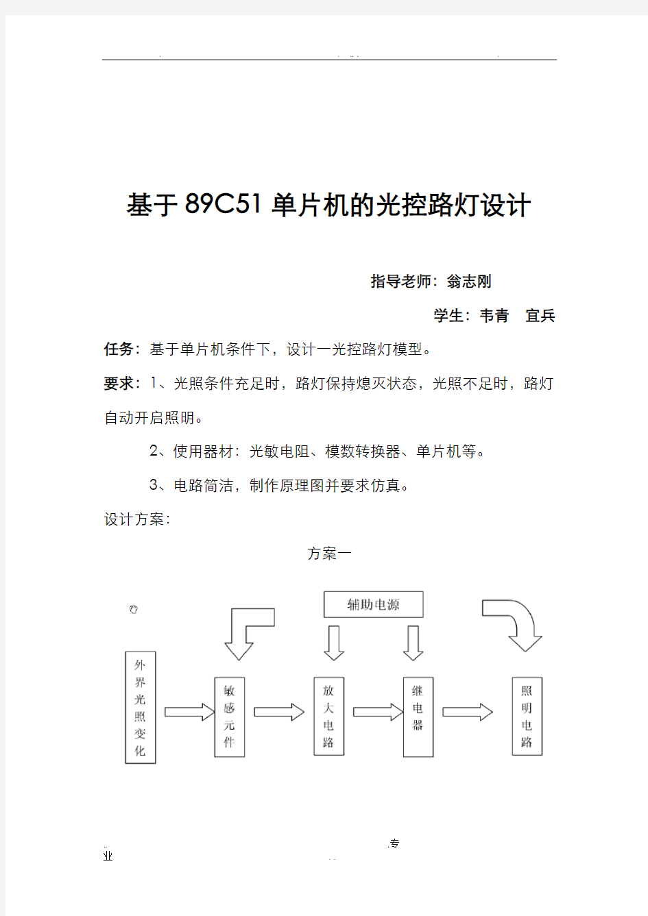 基于89C51单片机的光控路灯设计