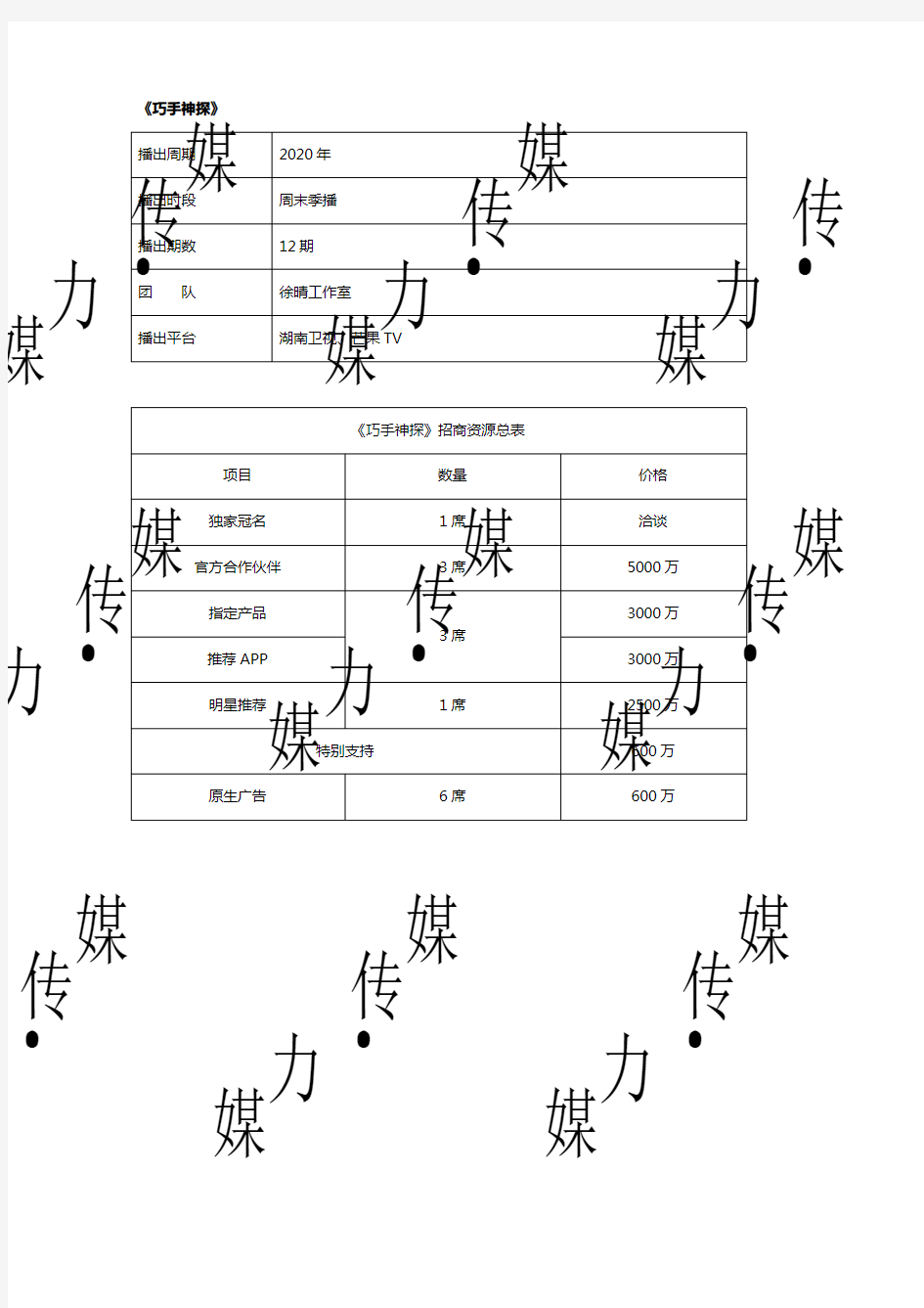 湖南卫视《巧手神探》广告招商价格—媒力·传媒