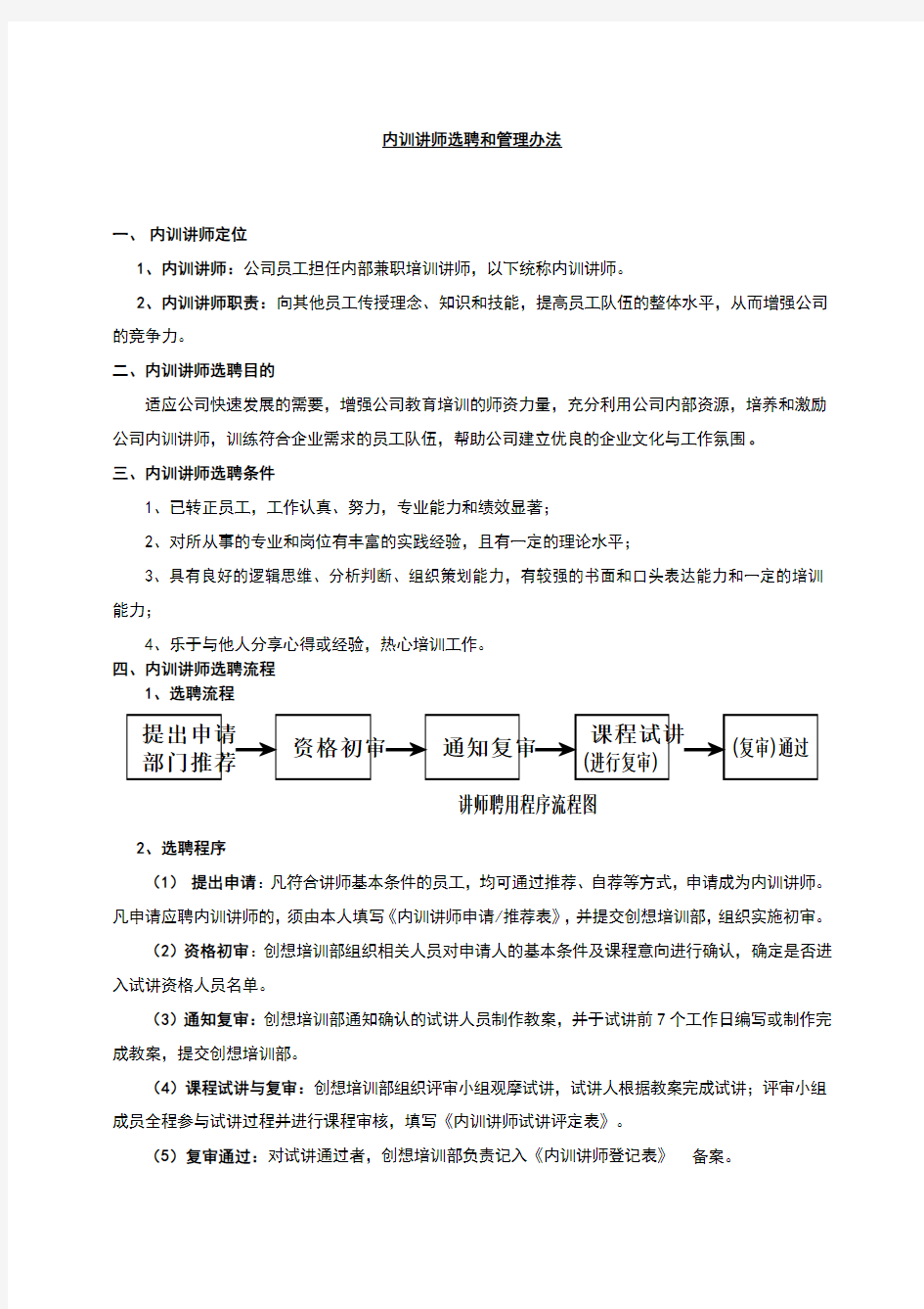 2020年 XX公司 内训讲师选聘和管理办法-安全管理作业指导书