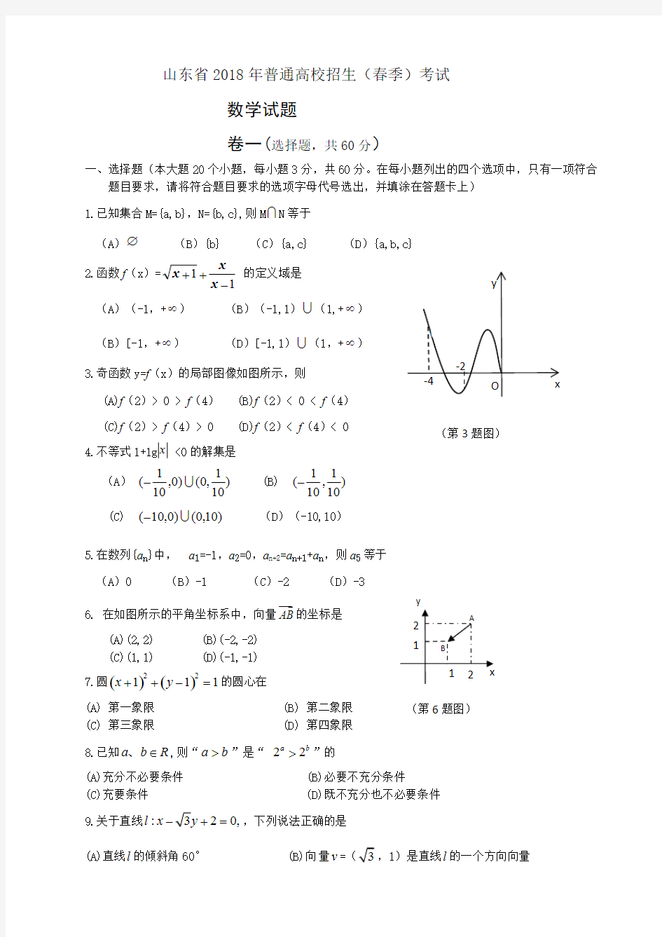 (完整版)2018山东春季高考数学试题