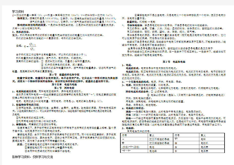 人教版九年级物理全一册知识点演示教学