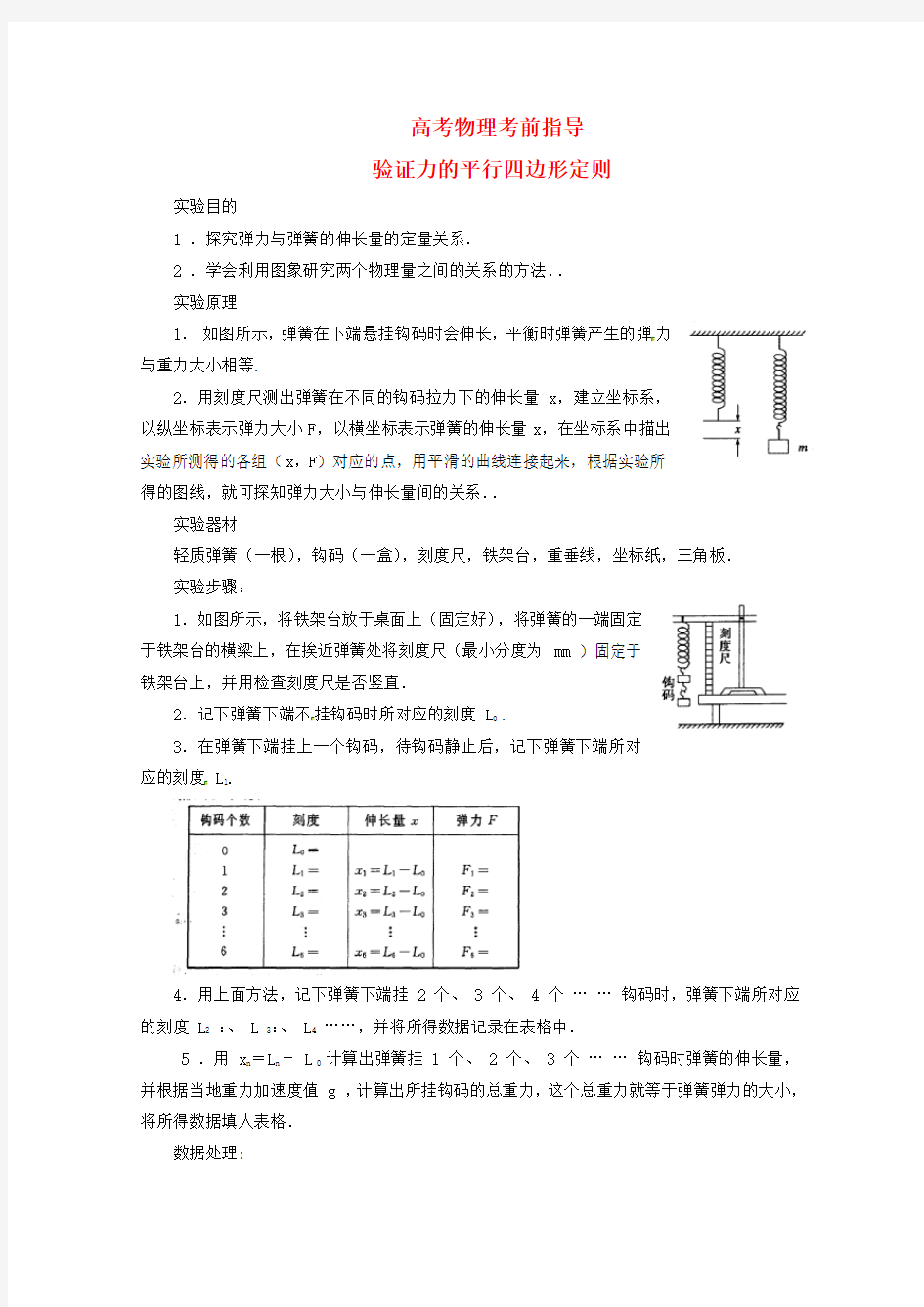 高考物理考前指导验证力的平行四边形定则