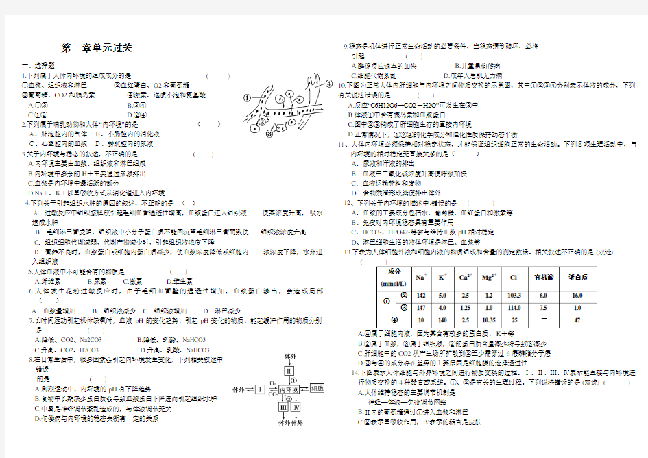 高中生物必修三第一章测试(详细答案)