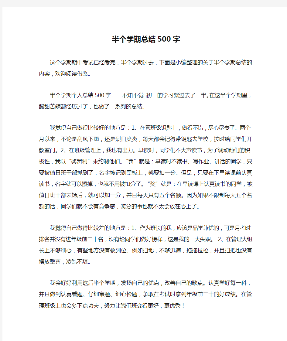 半个学期总结500字