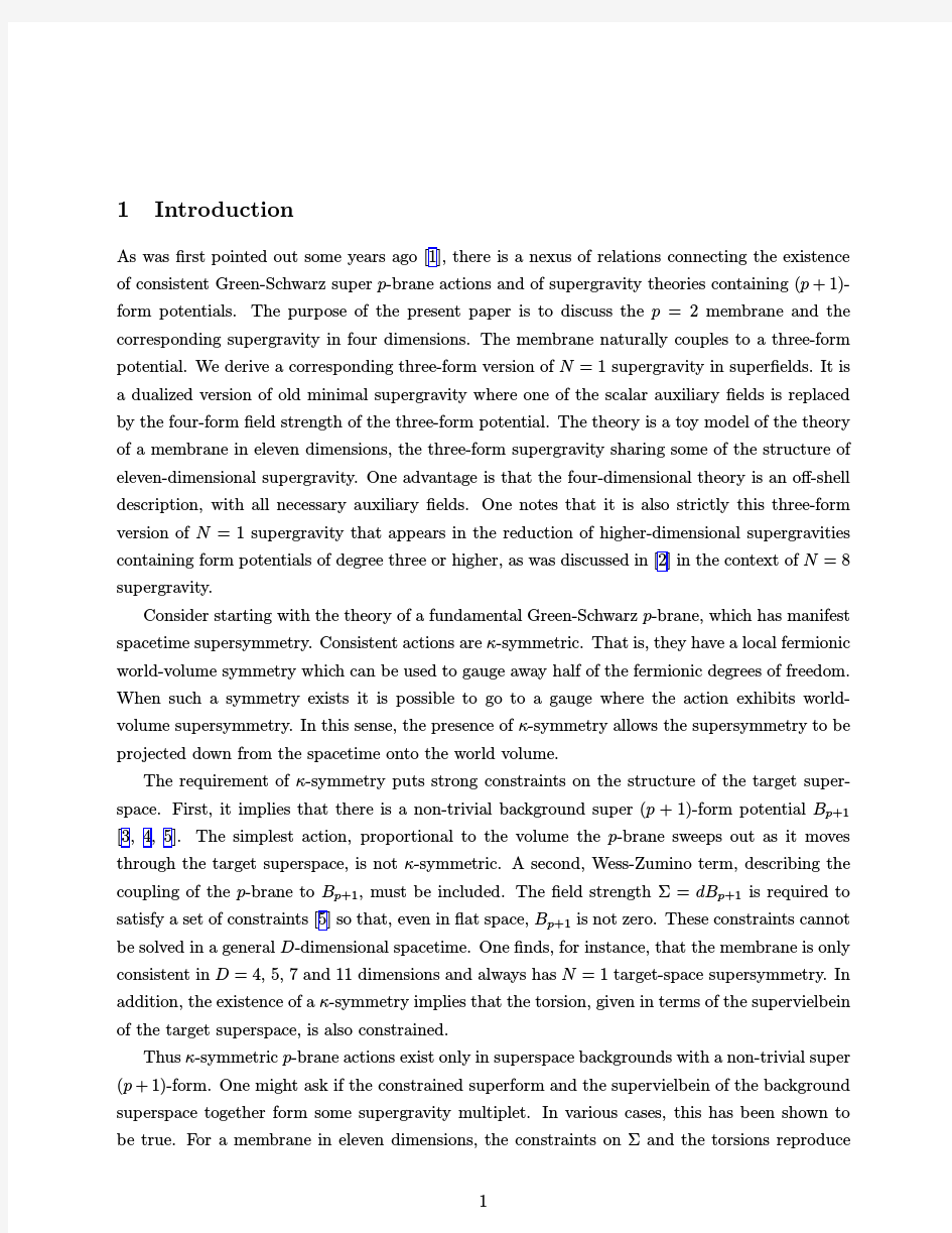 Membranes and Three-form Supergravity