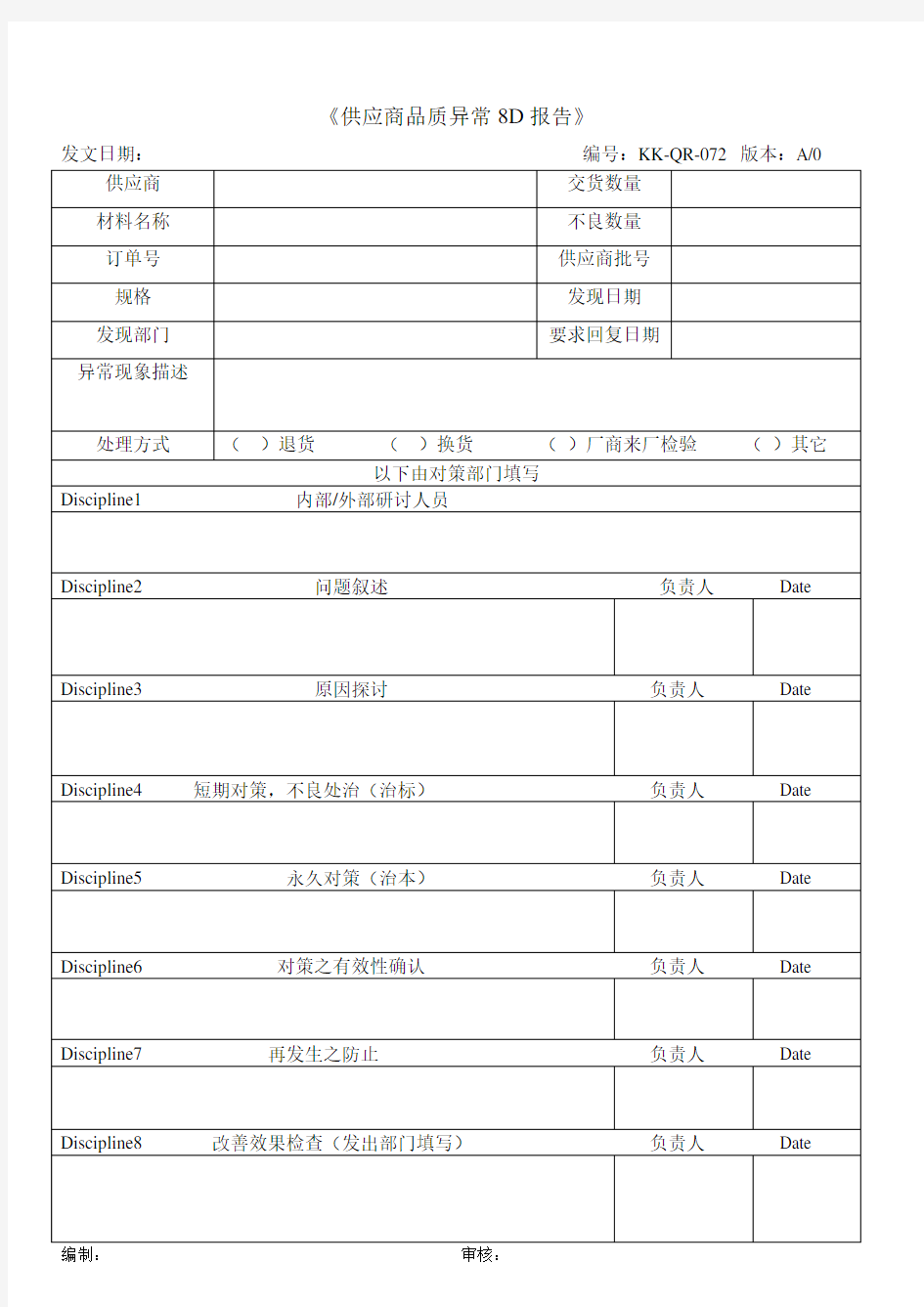 品质异常8D报告