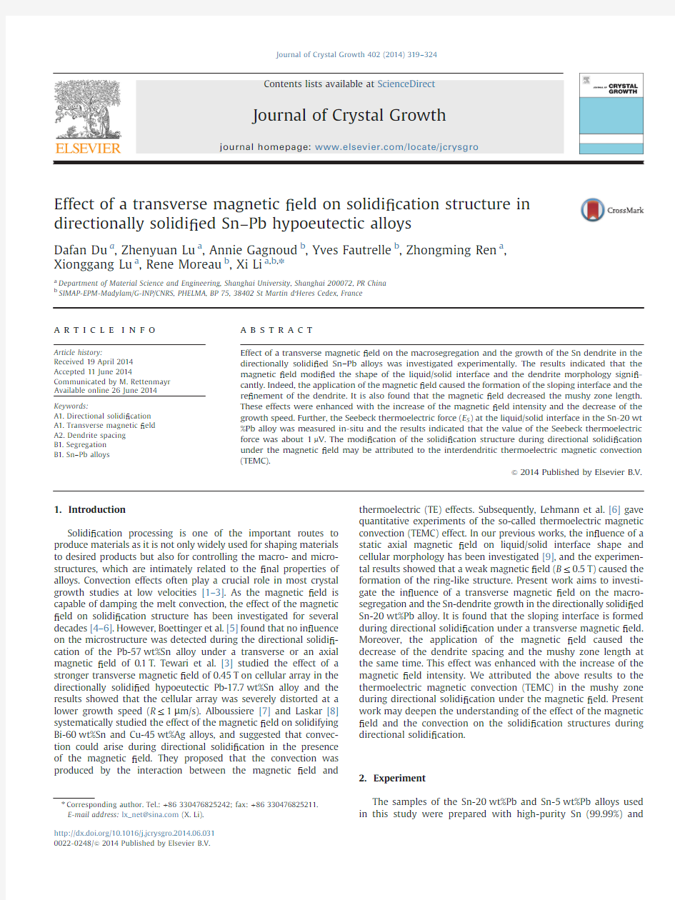 Effect of a transverse magnetic field on structure  in directional solidified Sn–Pb alloys