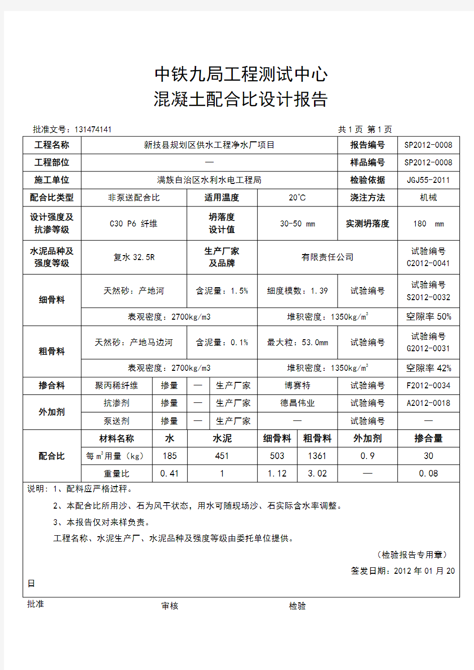 p6抗渗混凝土配合比