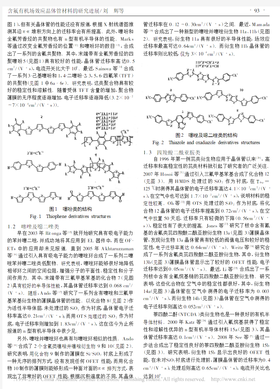 含氟有机场效应晶体管材料的研究进展_刘辉