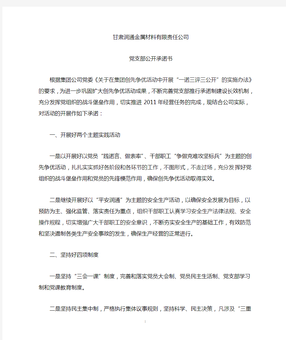 企业支部公开承诺书